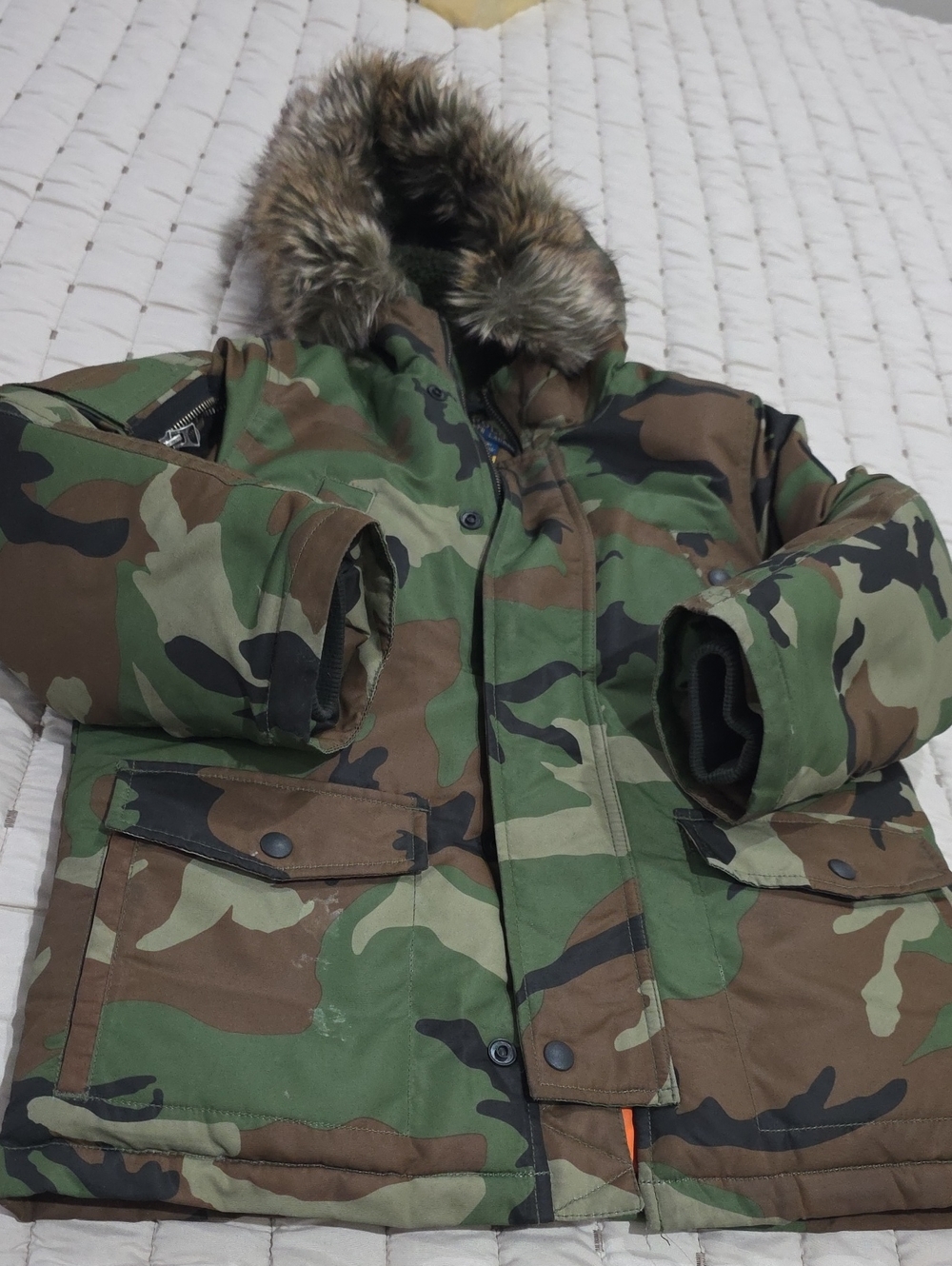 Polo by Ralph Lauren Green & Brown Camo Puffer Jacket with Faux-Fur Hood